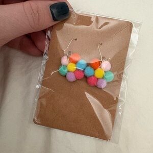 Handmade Flower Pom Pom Earrings - Xmas offer details in description!